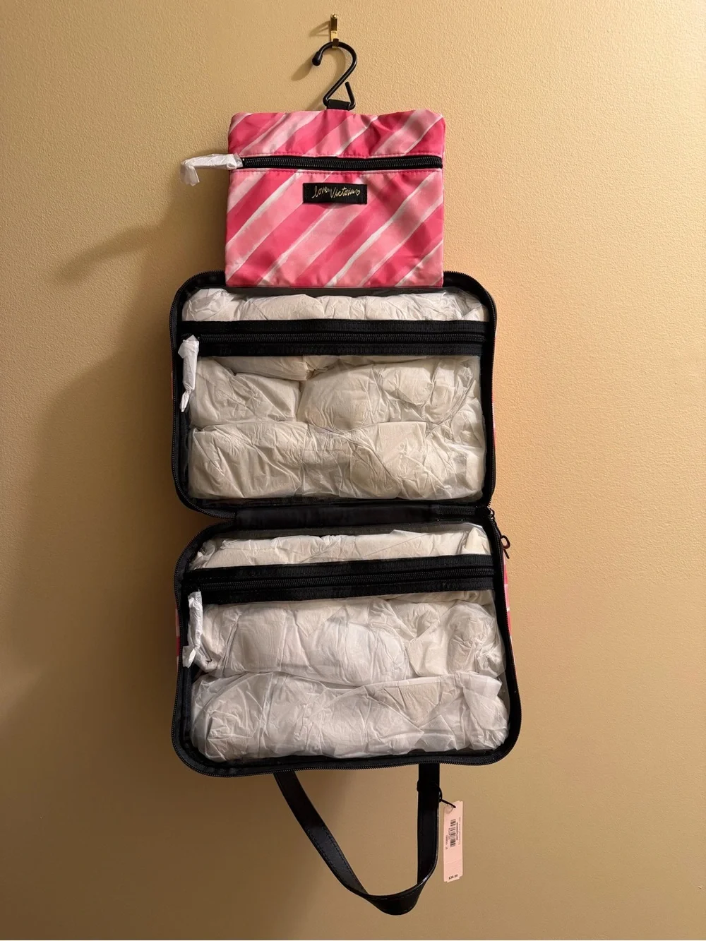 Victoria's Secret Pink Diagonal Stripe Hanging Makeup Organizer